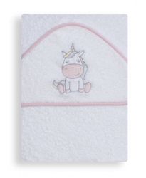 Interbaby Osuška Froté s kapucí 100 x 100 cm Jednorožec bílo-růžová