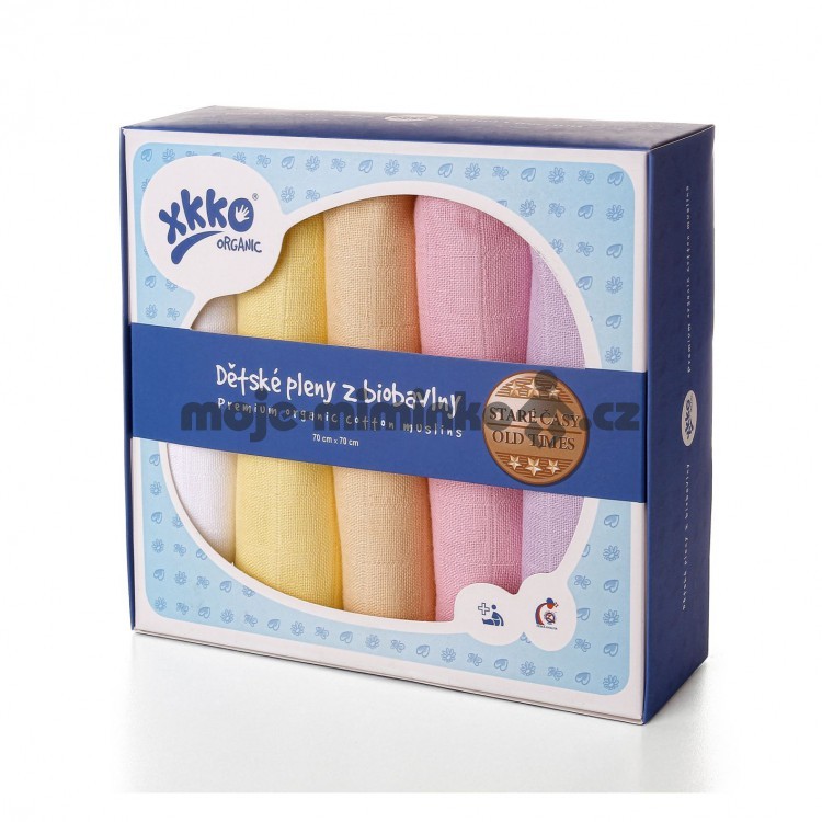 XKKO Biobavlněné dětské pleny Staré časy 70x70 - Pastels Pro holky - 5ks