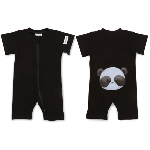 Moniel Dětský overal s krátkým rukávem Panda All Black černá 74 6-9 měsíců