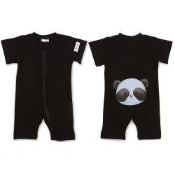 Moniel Dětský overal s krátkým rukávem Panda All Black černá 74 6-9 měsíců