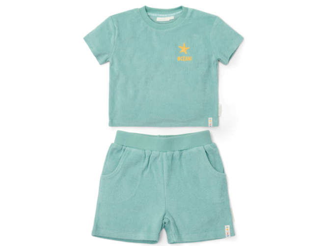Little Dutch Tričko a kraťasy Seashells / Stripes Surf Blue vel. 98/104