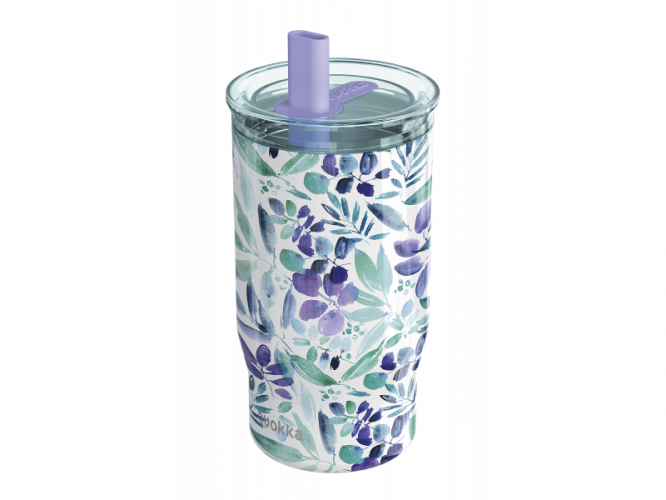 Quokka Nerezový termohrnek s brčkem Mist Violet Blooms 720 ml