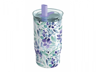 Quokka Nerezový termohrnek s brčkem Mist Violet Blooms 720 ml