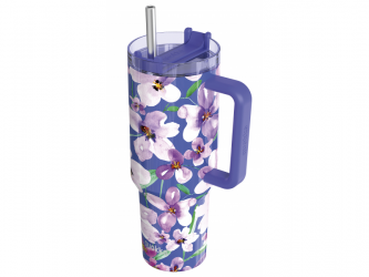 Quokka Nerezový termohrnek s brčkem Stream Flower Dusk 1200 ml