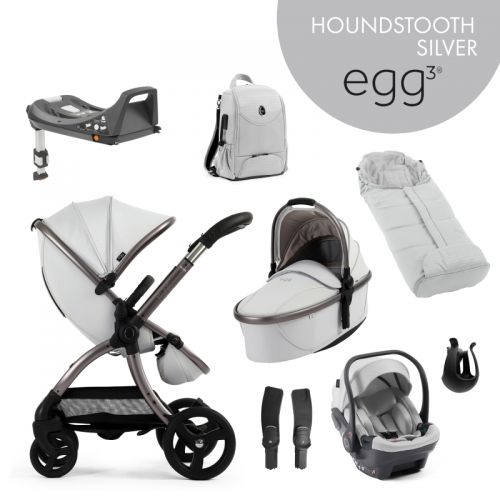Kočárek BabyStyle Egg3 set 8 v 1 Houndstooth Silver 2025 - Special Edition