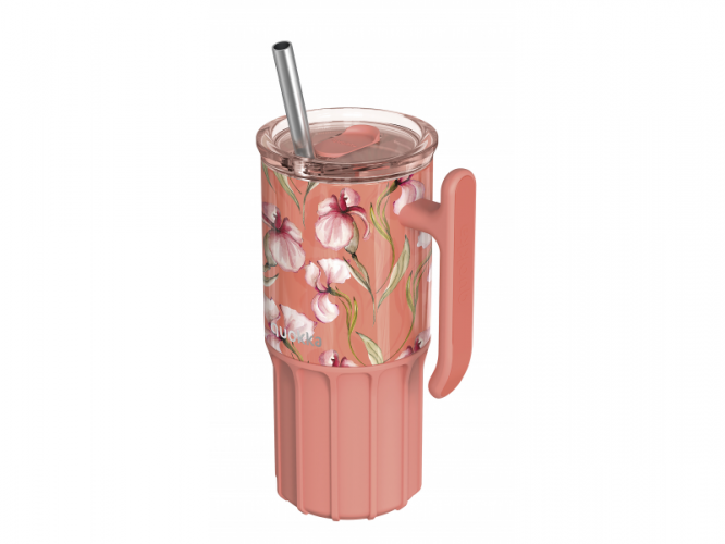 Quokka Nerezový termohrnek s brčkem Umi Floral Coral 720 ml
