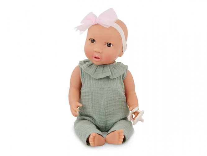 LullaBaby Panenka 35 cm v overalu s čelenkou