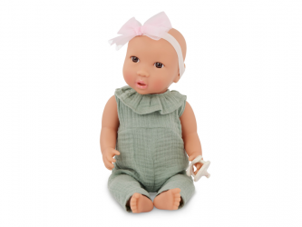 LullaBaby Panenka 35 cm v overalu s čelenkou