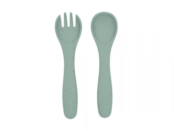 KikkaBoo Příbor 2-dílný Platinum Silicone Sage