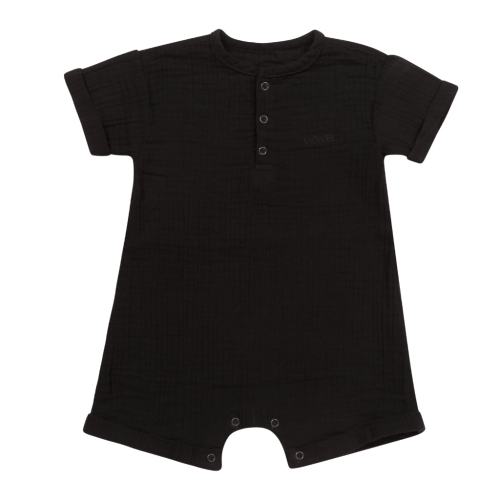 Moniel Dětský rostoucí mušelínový overal s krátkým rukávem Black 6-12 měsíců