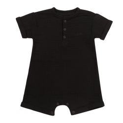 Moniel Dětský rostoucí mušelínový overal s krátkým rukávem Black 6-12 měsíců