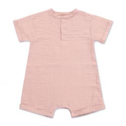 Moniel Dětský rostoucí mušelínový overal s krátkým rukávem Pink 6-12 měsíců