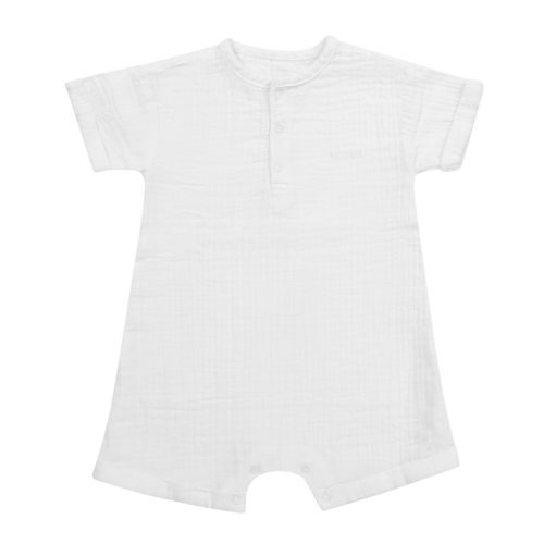 Moniel Dětský rostoucí mušelínový overal s krátkým rukávem White 6-12 měsíců