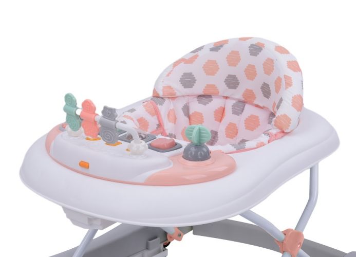 BabyDan Baby Walker skládací dětské chodítko, s hracím pultíkem, růžové