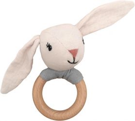 MEALINI Chrastítko s dřeveným kroužkem Zajíc Hugo