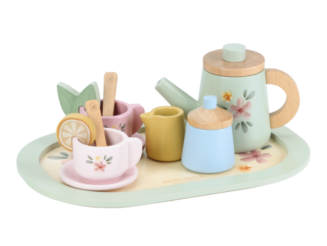Little Dutch Čajový set dřevěný s květinovým potiskem