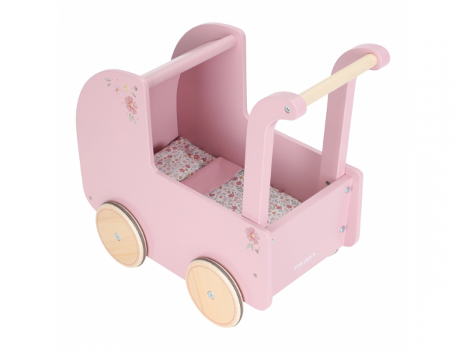 Little Dutch Kočárek pro panenky dřevěný s peřinkou Pink
