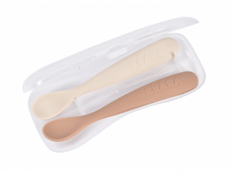 Beaba První lžičky silikonové 2 ks s pouzdrem Clay Praline