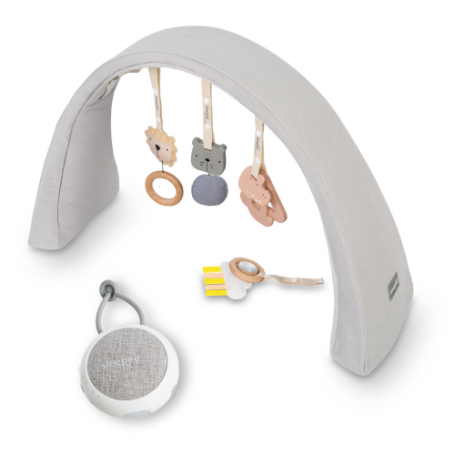 Sleepee Nastavitelná hrazdička s hračkami a bílým šumem 2v1 Grey