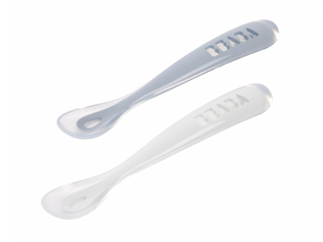 Beaba První lžičky silikonové 2 ks s pouzdrem Pebble / Cloud Blue