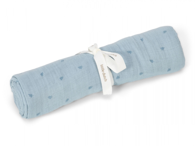 Little Dutch Plena zavinovací 120x120 cm s potiskem Pure Denim Blue