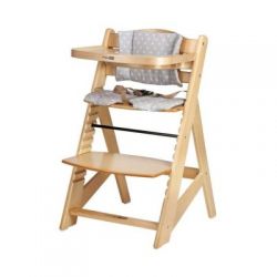 FREEON Dřevěná jídelní židlička Toby Plus s pultíkem a polstrováním Nature