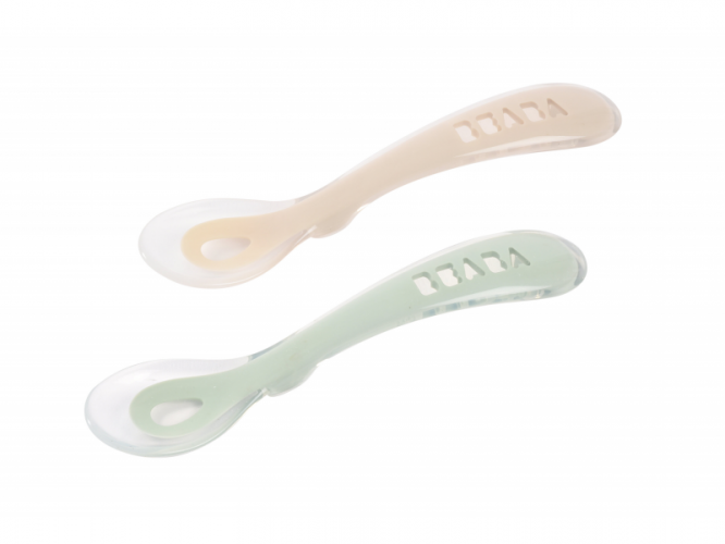 Beaba Lžičky silikonové 2 ks s pouzdrem Clay / Místy Green