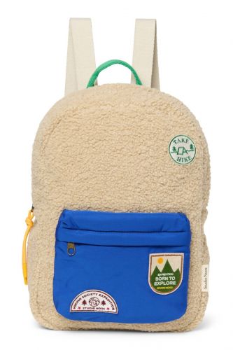 Studio Noos Teddy Midi BACKPACK Batůžek s přední kapsou Ecru/Cobalt