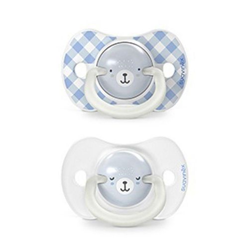 SUAVINEX | Šidítko DEN&NOC fyziologické silikon WILD & FREE 6-18 m - 2 ks - modré