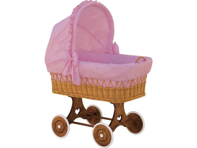 Scarlett Proutěný košík na miminko s boudičkou Méďa - růžový