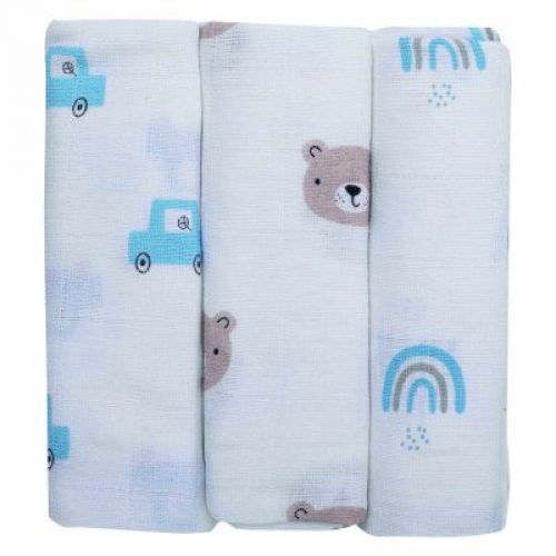 FREEON Bubaba Mušelínové látkové pleny 3 ks Teddy