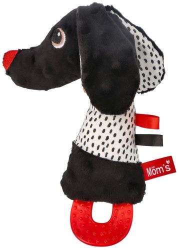 MOMS CARE Senzorická hračka s kousátkem pejsek Jami White & Black