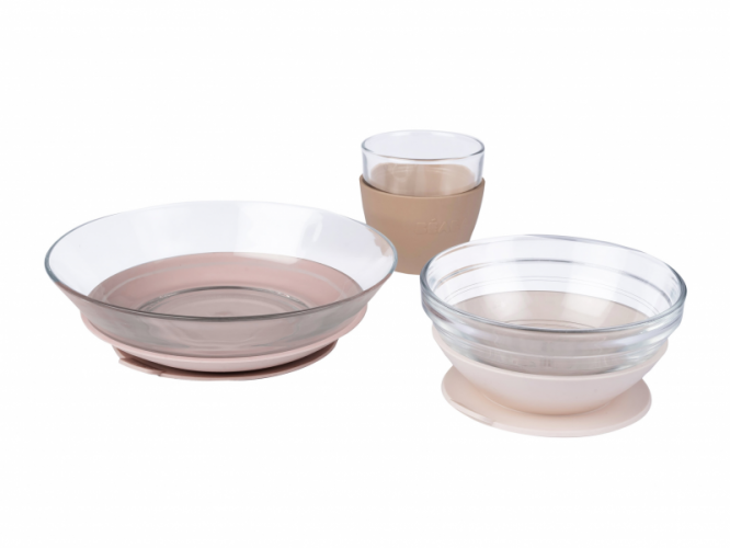 Beaba Jídelní sada skleněná s přísavkami Cotton Candy