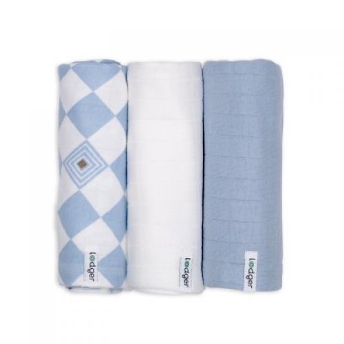 LODGER Swaddler Solid Matcha 3balení 70 x 70 cm Blue Fogg