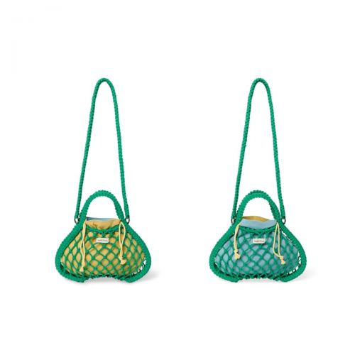 Studio Noos Macrame Mini Hand Bag Síťka Green & Vnitřní taška Blue Yellow