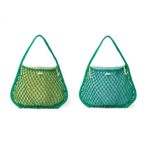 Studio Noos Macrame Mom Bag Síťka Green & Vnitřní taška Blue Yellow