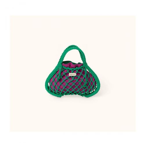 Studio Noos Macrame Mini Hand Bag Síťka Green & Vnitřní taška Purple Green