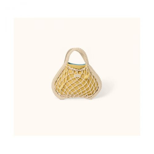 Studio Noos Macrame Mini Hand Bag Síťka Natural & Vnitřní taška Blue Yellow