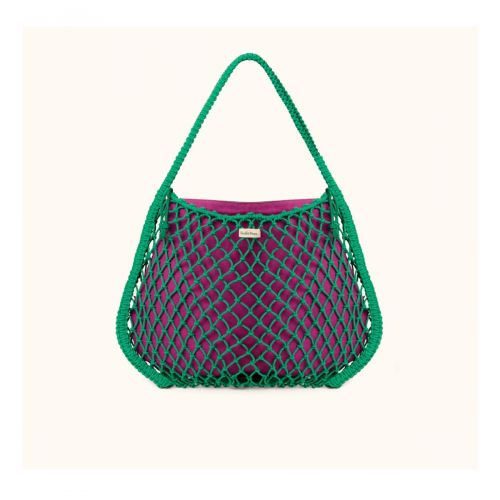 Studio Noos Macrame Mom Bag Síťka Green & Vnitřní taška Purple Green