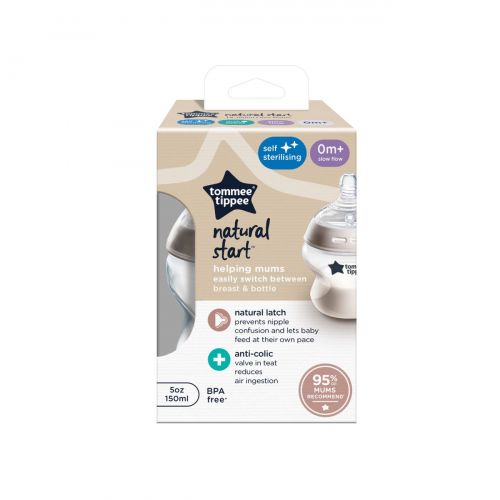 Tommee Tippee Natural Start Samosterilizační Kojenecká láhev s ANTI-COLIC savičkou Pomalý Průtok 150 ml 0m+