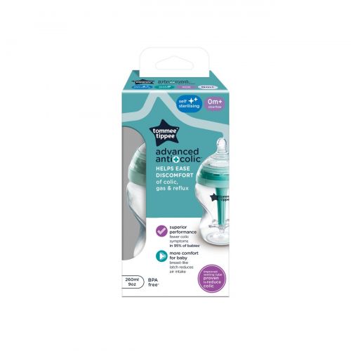Tommee Tippee Advancet Kojenecká láhev Samosterilizační s Anti-colic savičkou Pomalý průtok 260 ml 0m+