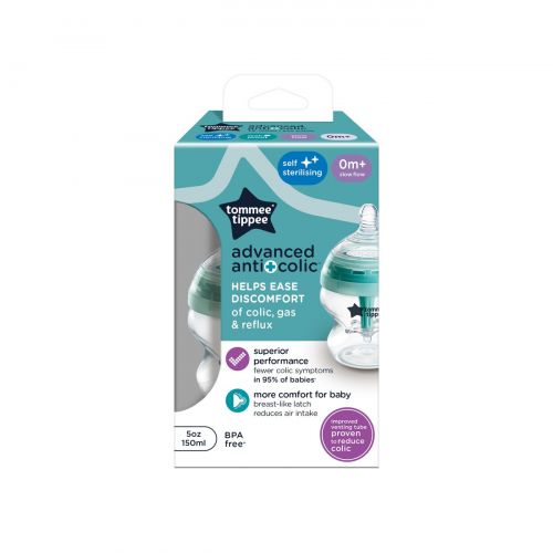 Tommee Tippee Advancet Kojenecká láhev Samosterilizační s Anti-colic savičkou Pomalý průtok 150 ml 0m+