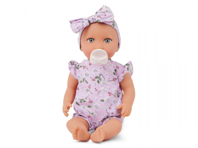 LullaBaby Panenka 35 cm v overalu s čelenkou Floral Lila