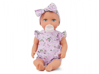 LullaBaby Panenka 35 cm v overalu s čelenkou Floral Lila