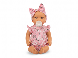 LullaBaby Panenka 35 cm v overalu s čelenkou Floral Pink