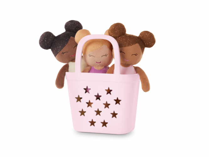 LullaBaby Panenky plyšové do vany v košíku Pink