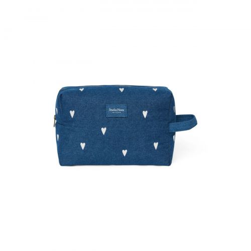 Studio Noos Denim Toiletry Toaletní taštička Dark Blue White Hearts