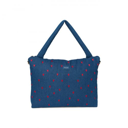Studio Noos Denim Diaper Bag Přebalovací taška Dark Blue Red Hearts
