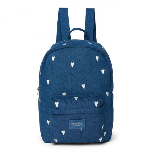 Studio Noos Denim Midi Backpack Batůžek s přední kapsou Dark Blue White Hearts