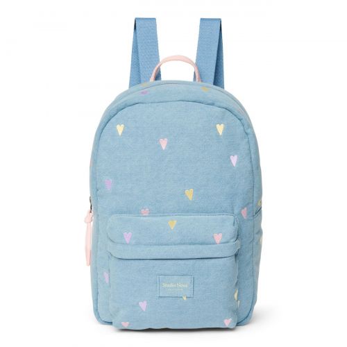 Studio Noos Denim Midi Backpack Batůžek s přední kapsou Light Blue Hearts